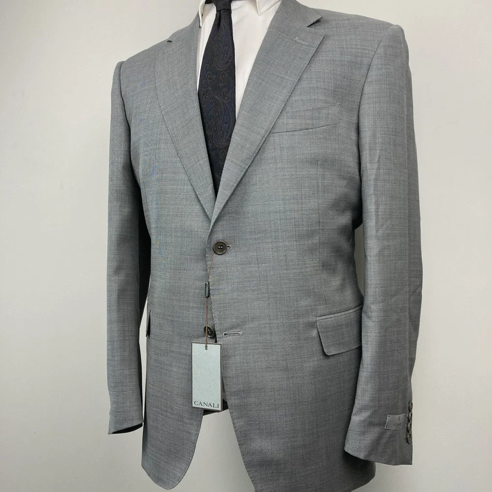 CANALI Men's Slim Fit‎ 100% Wool Grey Woven Suit, Size 46R (56 EU)